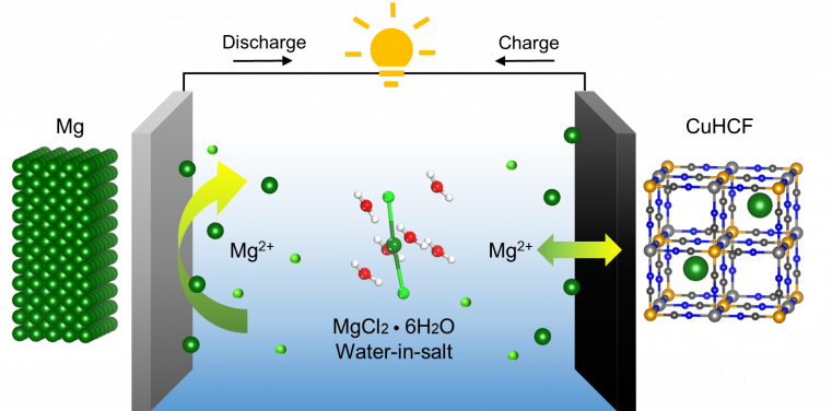 Schematic structure of the aqueous Mg metal battery developed by the research team